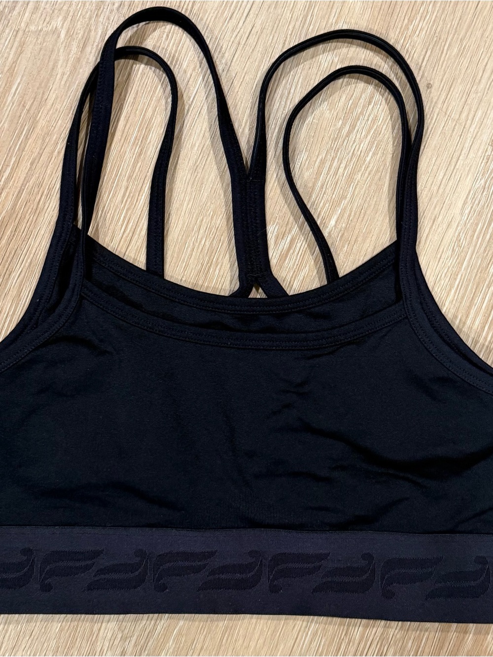 Fabletics Black Double-Strap Seamless Sports Bralette with Logo Band